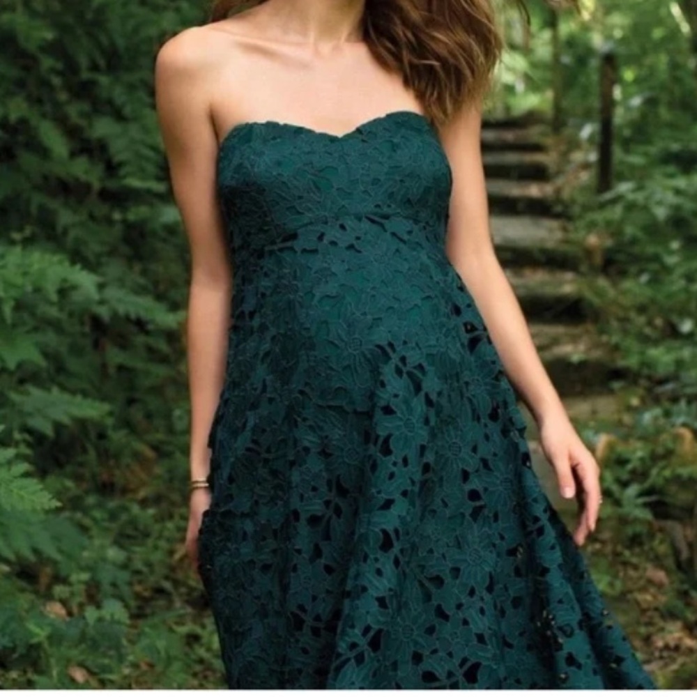 A Pea In The Pod Strapless Green Maternity Dress NWT